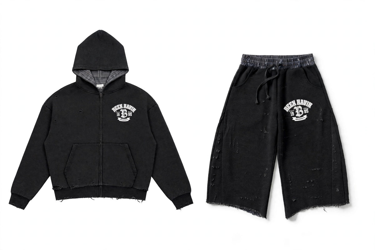 B.H. UNIVERSITY CAPRI SWEATSUIT(BLACK)