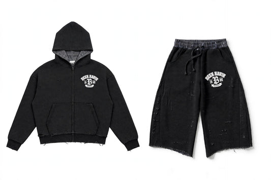 B.H. UNIVERSITY CAPRI SWEATSUIT(BLACK)